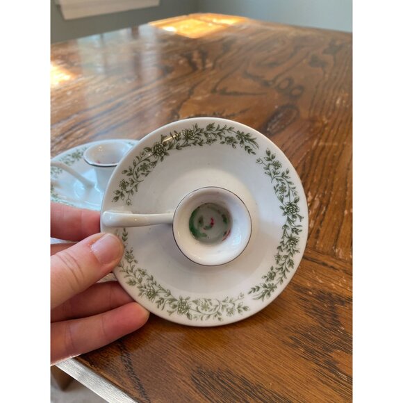 Mikasa Fine China Candle Holders W/Handle Green Floral Design G9059 Set Of 2 Vin - Picture 2 of 6